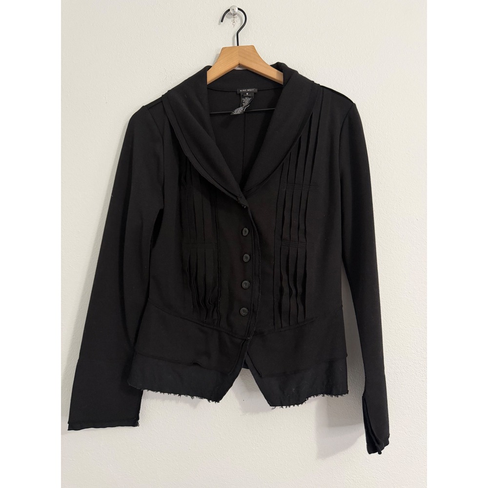 Nine West - Pleated Front Unfinished Hem Black Blazer Women's Size M